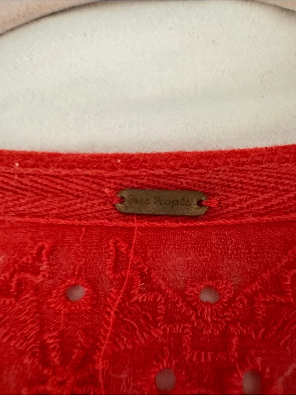 Free People Red/Orange  Lace-Trim V-Neck Bell Sleeve Tunic